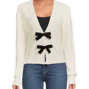 DESIGN HISTORY Women's Bow Ribbed Cardigan - L - NWT